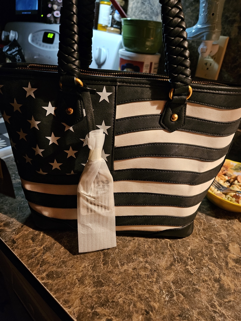 Star-Spangled Striped Tote Bag in Black and Cream